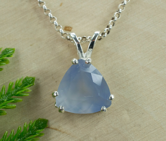 Blue Agate Sterling Silver Pendant; Genuine Untreated Namibian Agate; Necklace