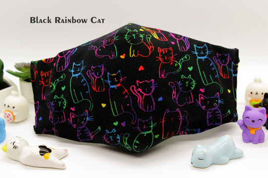 Black Rainbow Cat/Cats Face Mask Filter Pocket Adjustable Soft Elastic Pads Separately Seamless Nose Wire