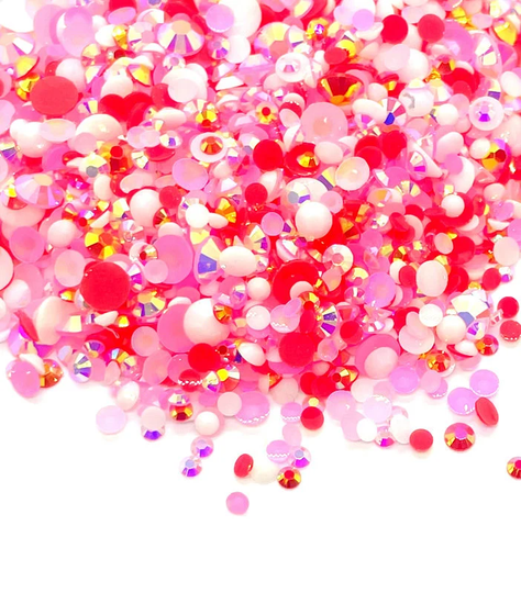 Sweetheart Kisses Blend Rhinestone Mix 3/4/5/6mm Flatback Jelly Resin Rhinestones Mixed Sizes, Pretty Mix - Pinks | White Red