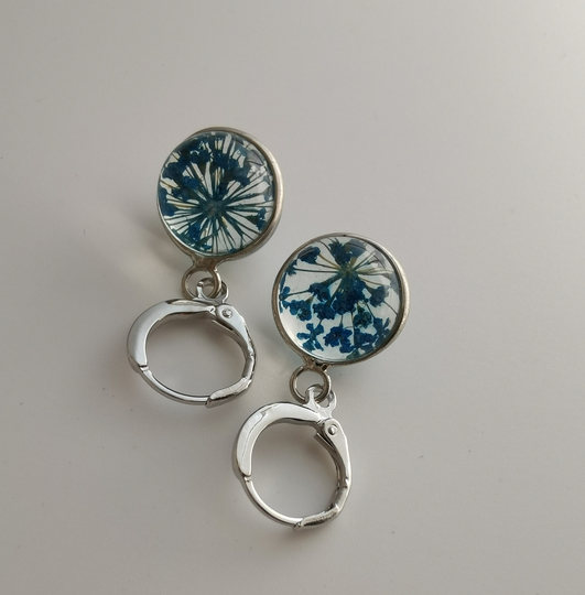 Silver Dried Flower Real Round Hoop Earring Endless Hoops Huggies Dangle Simple Earrings Everyday/Gift For Her