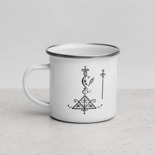 Papa Loko | Loco Ati-Sou Haitian Vodou Vèvè Enamel Mug Medium Size Vodou Altar Gode Emaye Loa Goblet Emaillé