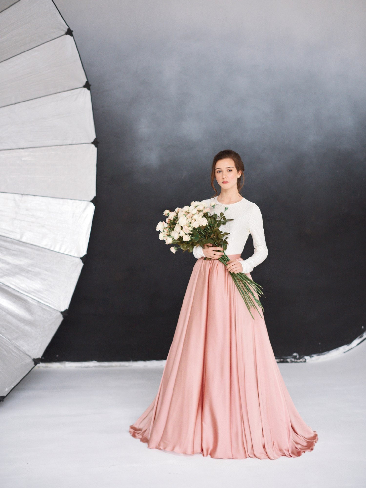Wedding Dress Otrada // With Long Sleeves & Satin Skirt, Wedding Gown, Vintage Wedding, Bohemian Lace Milamira
