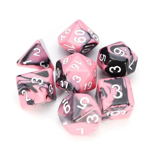 Pink Ink 7 Die Polyhedral Blended Dice Set | Black-Pink/White
