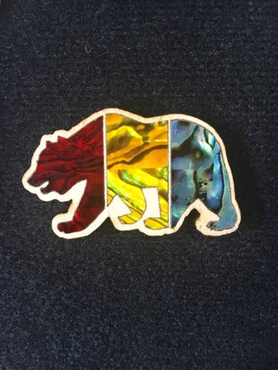 Red, Gold, Green Wood Abalone Inlay Pin