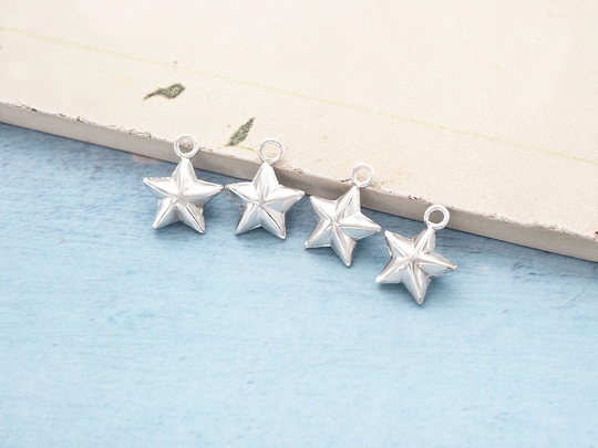4 Of 925 Sterling Silver Star Charms 10 Mm. th2204
