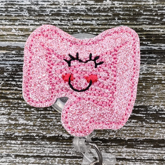 Pink Glitter Vinyl Intestines Badge Holder, Intestine Gastroenterology Gastroenterologist Holder