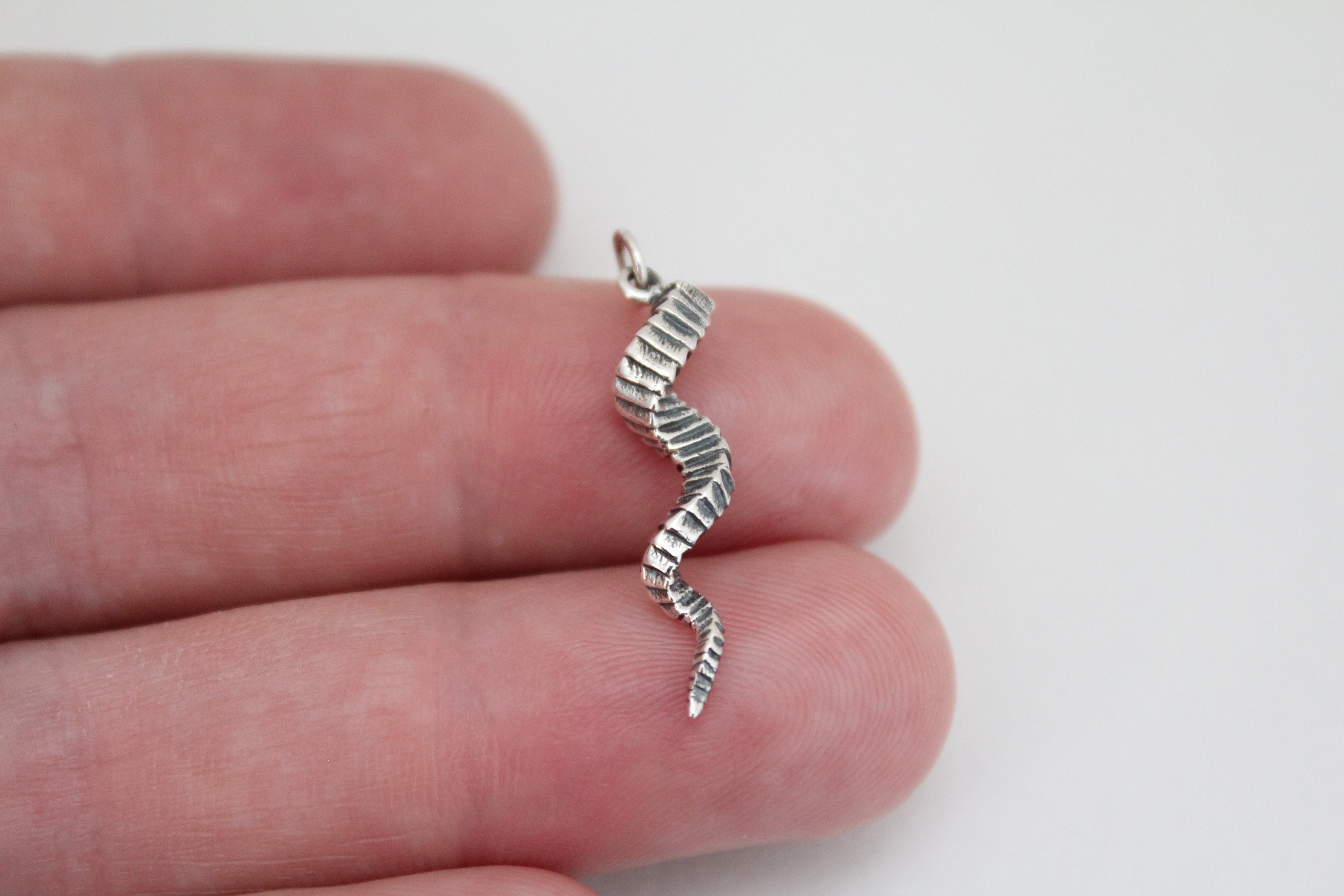 sterling Silver Twisted Horn Charm, Rams Pendant, Charm