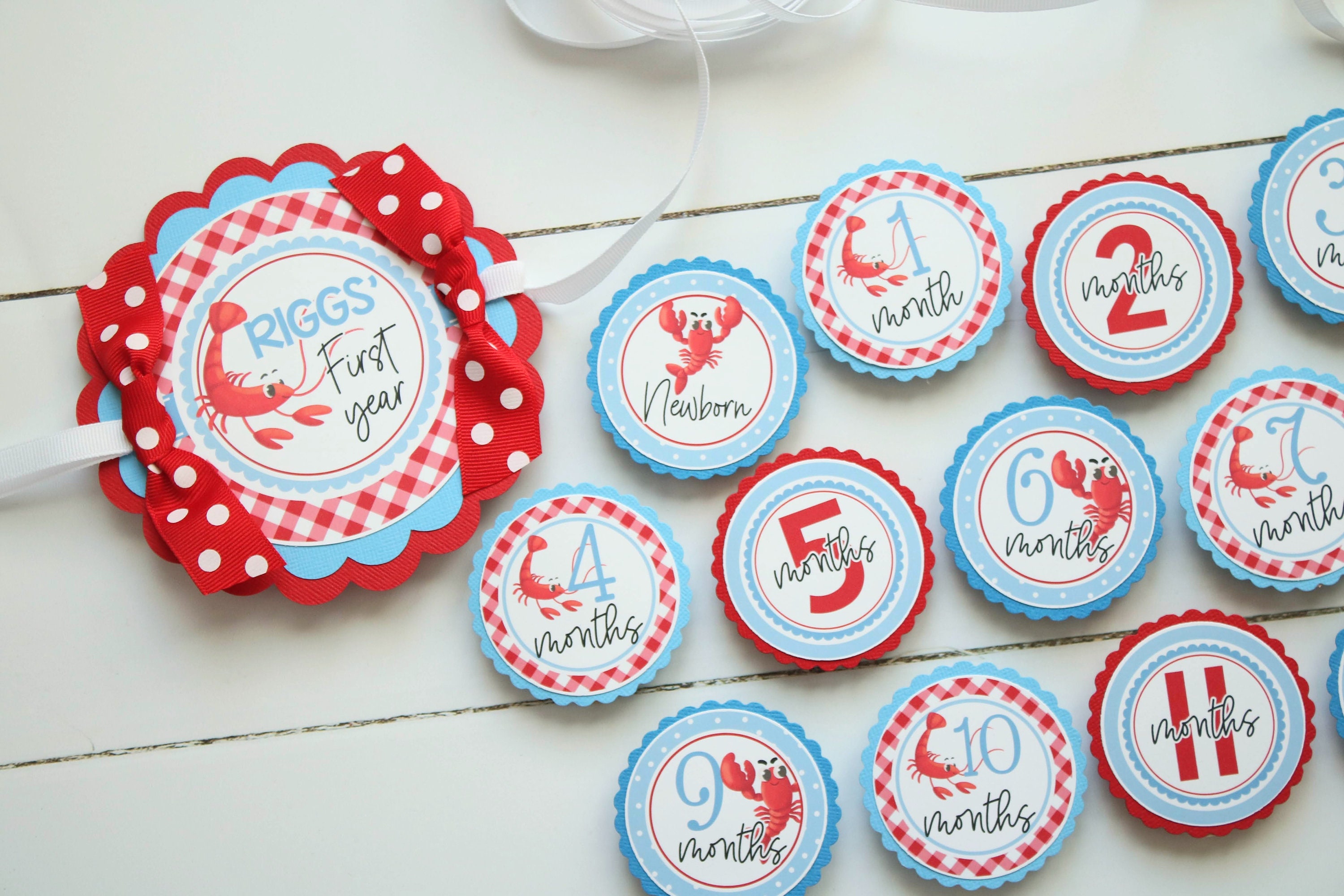 Crawfish Boil Birthday Photo Banner Red & Blue, 12 Month Baby's First Year Banner, Birthday, Seafood