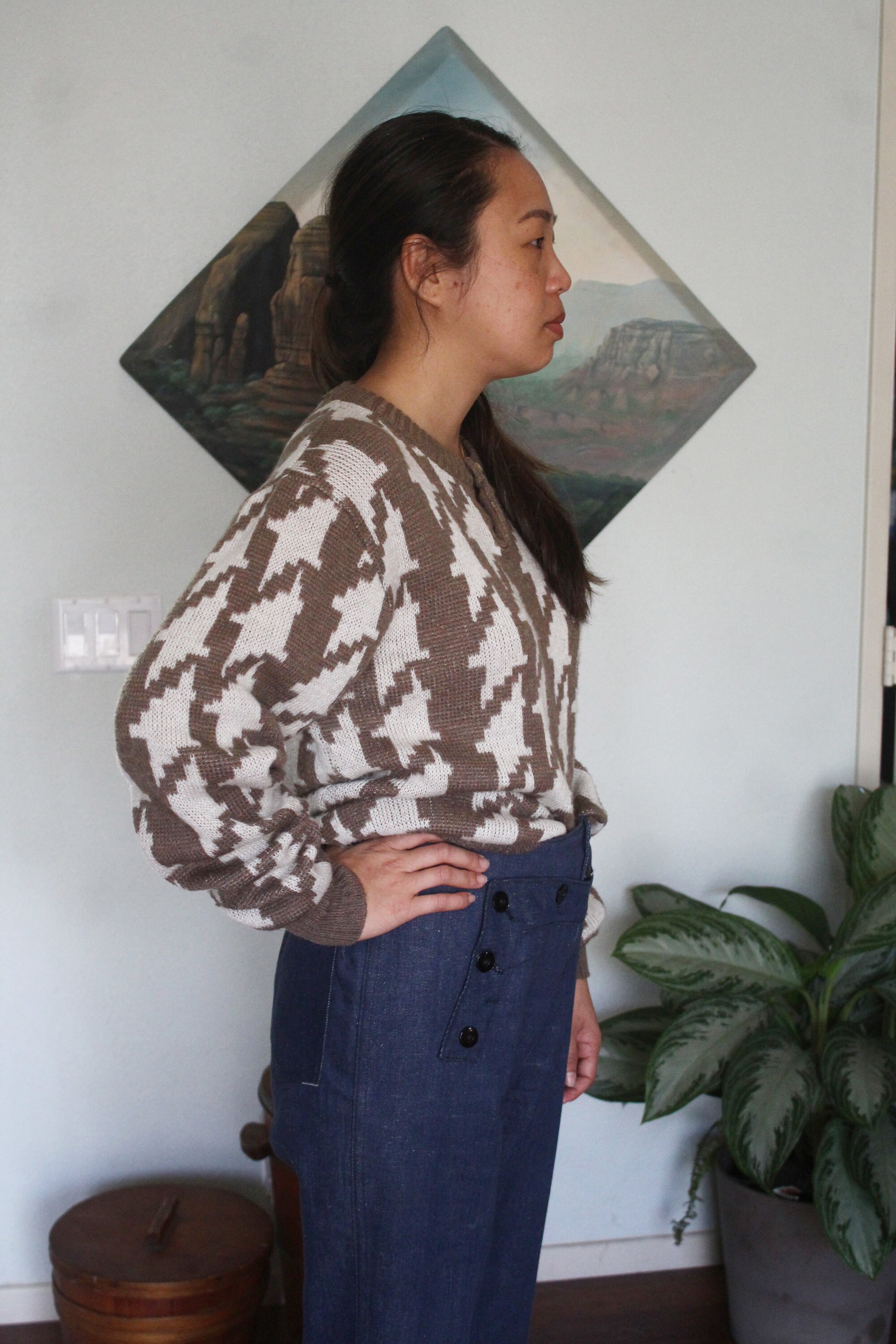 Vintage Abstract Sweater/Wool Blend Hounds Tooth Style Pattern M