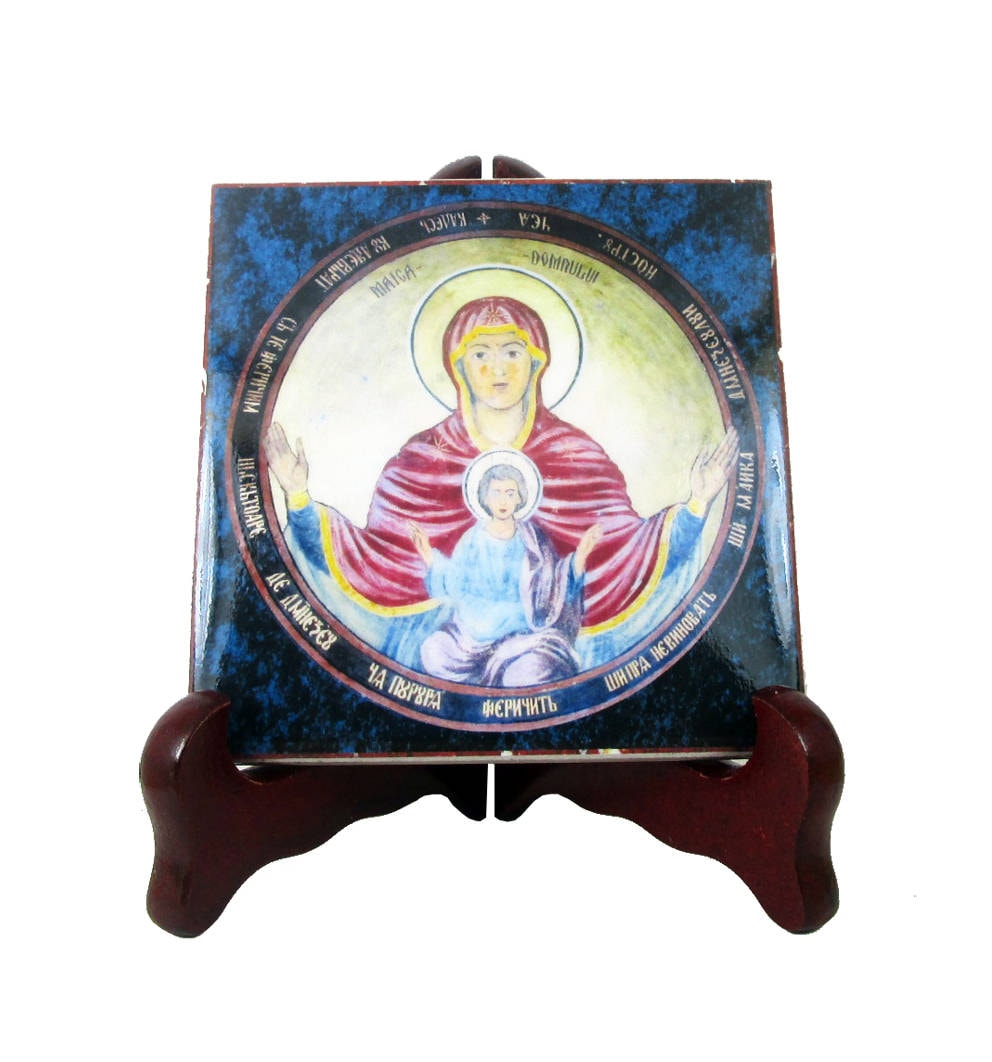 Our Lady Of The Sign Collectible Christian Icon On Tile - Gifts, Icons, Virgin Mary Art, & Child, Theotokos