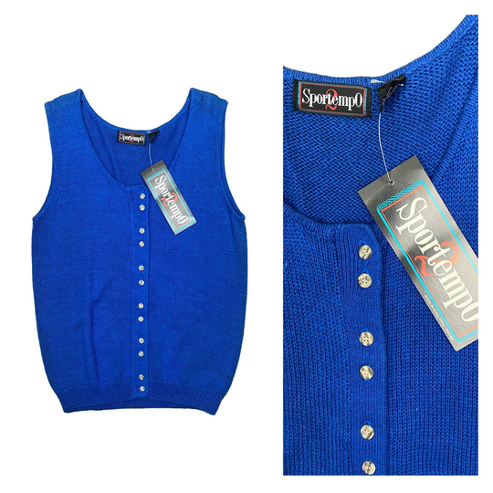 Nwt Vintage 1990S Blue Cotton Blend Sleeveless Sweater Women's Large