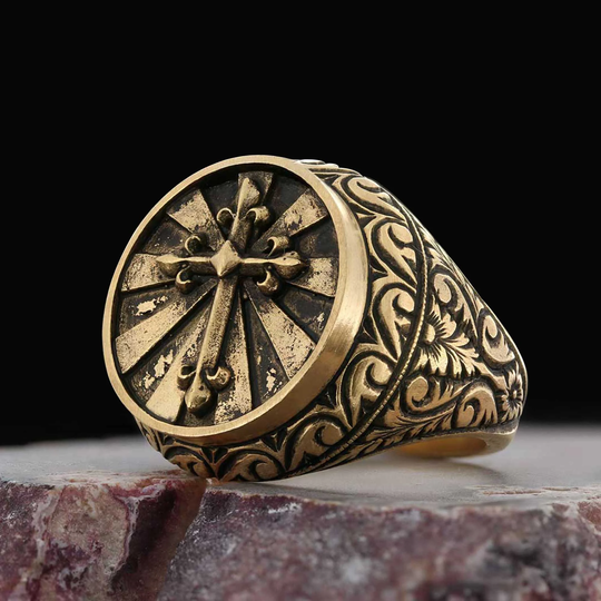 Shield Of Faith Ring, Byzantine Mens Christian Gold Coated Christianity Knights Templar Bishop Signet Ring
