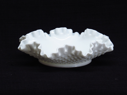 Elegant Fenton Hobnail Pattern Milk Glass Large Crimped Bon Bowl