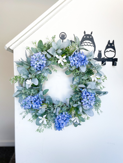 Blue Summer Wreath, Spring Wreath With Lilac, Lambs Ear For Front Door, Farmhouse Everyday
