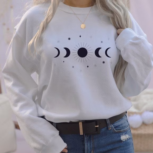 Moon Phase Graphic Sweatshirt, S-5x, Sun Mystical Sweatshirt Celestrial, Boho Stars Tee, Shirt Sweatshirt, Plus Size