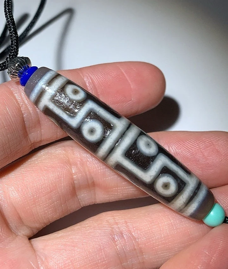 Dzi Bead " 12 Eyes Amulet Pendant Necklace 56mm X12.5mm