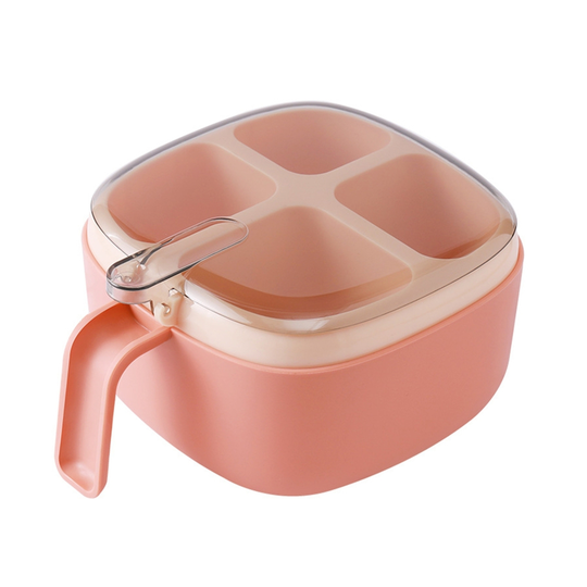 Seasoning Container 4 Grid Safe Plastic Large Capacity Nordic Style Spice Box for Kitchen - pink