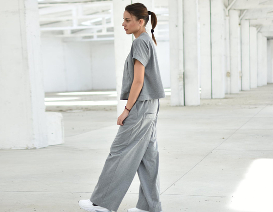 Loungewear Set Of 2, Wide Leg Pants, Short Sleeve Top, Women Comfortwear, Sweatsuit Loose Gray Palazzo Lounge Outfit