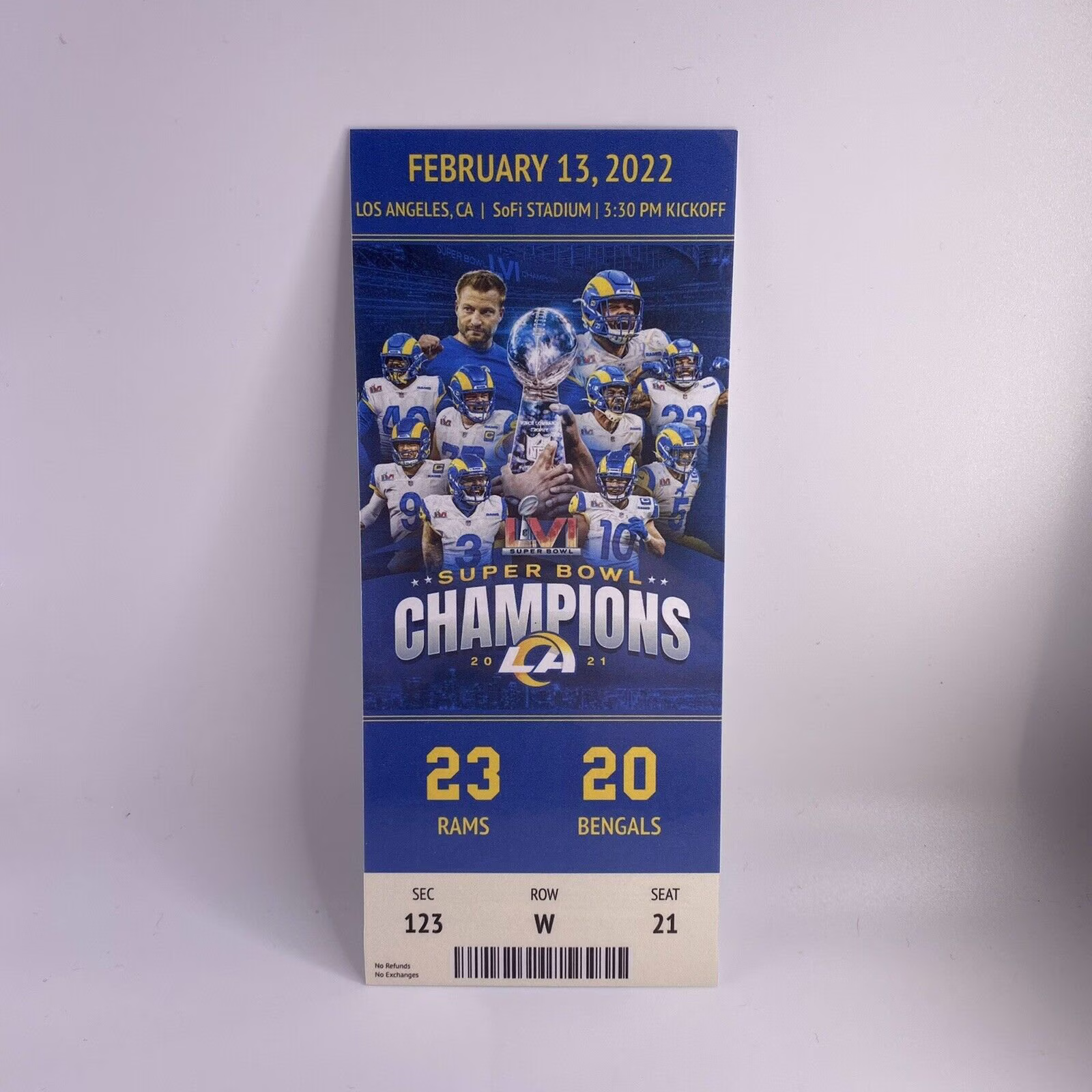 La Rams 2022 Superbowl Lvi 56 Champions Commemorative Ticket Stub Final Score 23-20