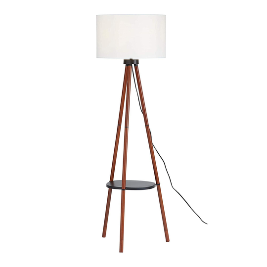 Walnut Tripod Floor Lamp With Shelf: Brown - Wood by World Market
