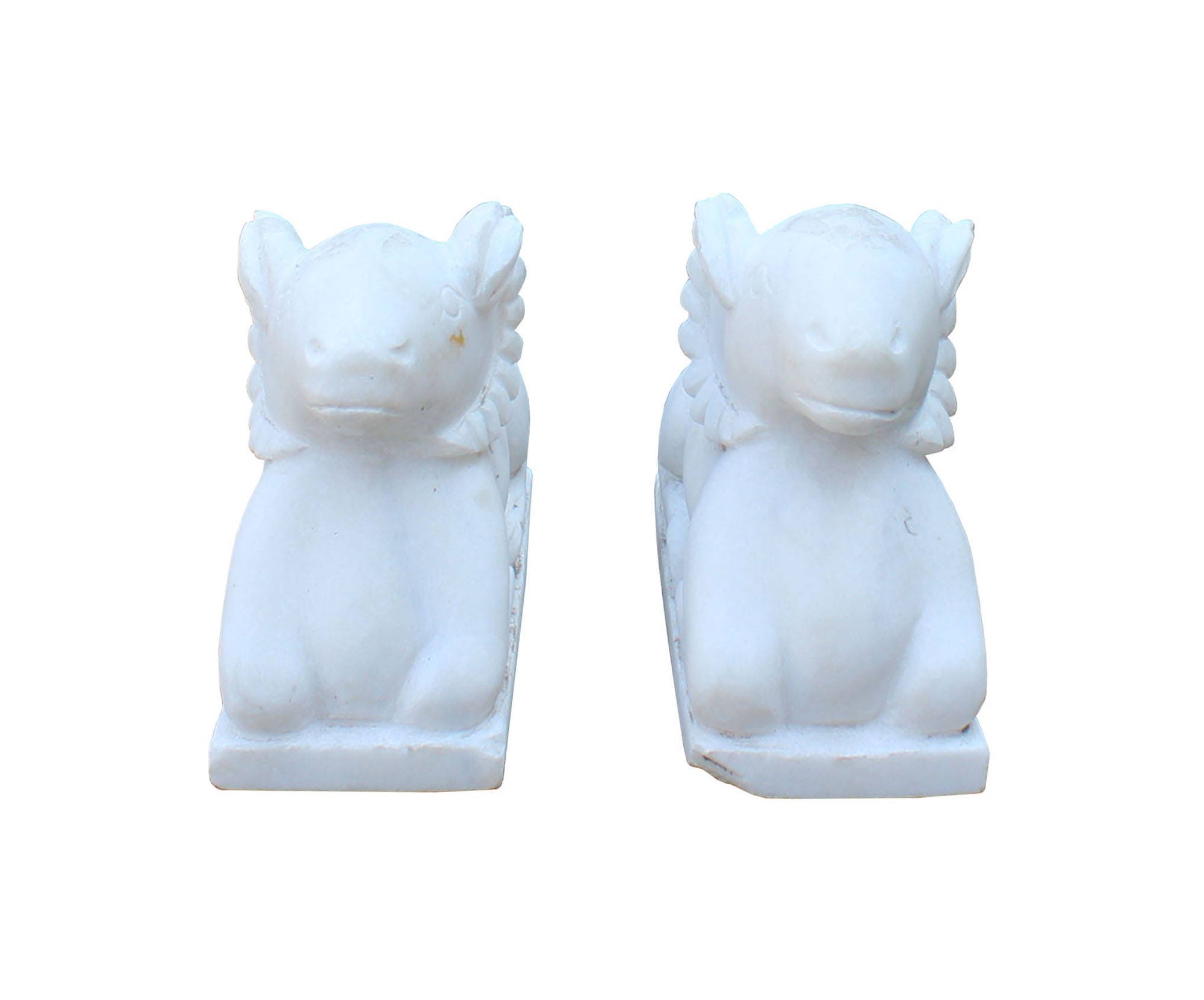 Pair Chinese Vintage Look Dirt White Crouching Ram Stone Statue Cs3305E