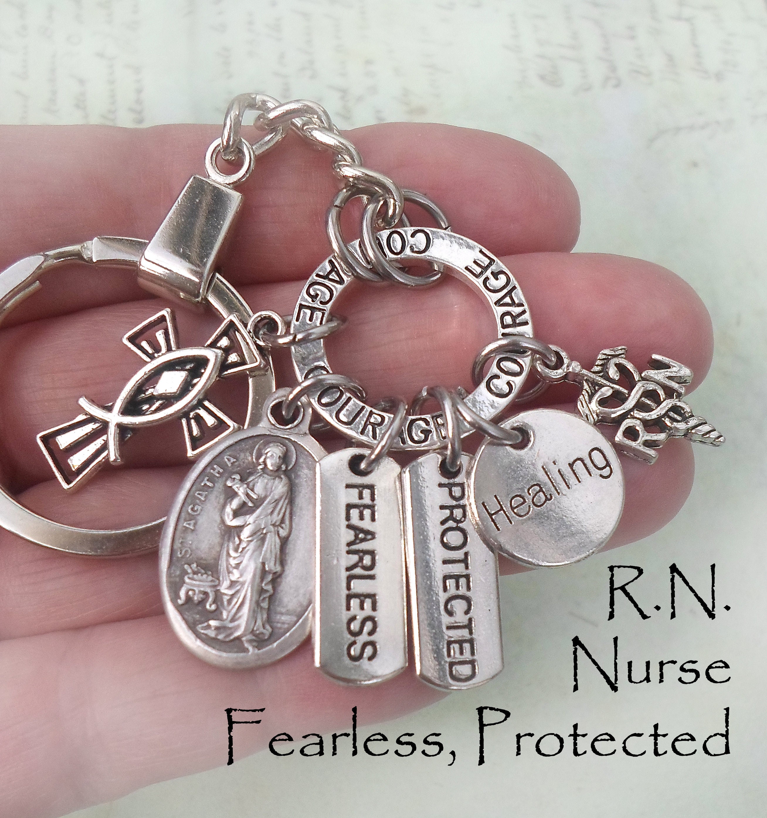 st. Agatha Rn Clip, Keychain Or Necklace, Saint Agatha, Healing, Fearless, Protected, Courage, Patron Of Nurses, R.n. Registered Nurse