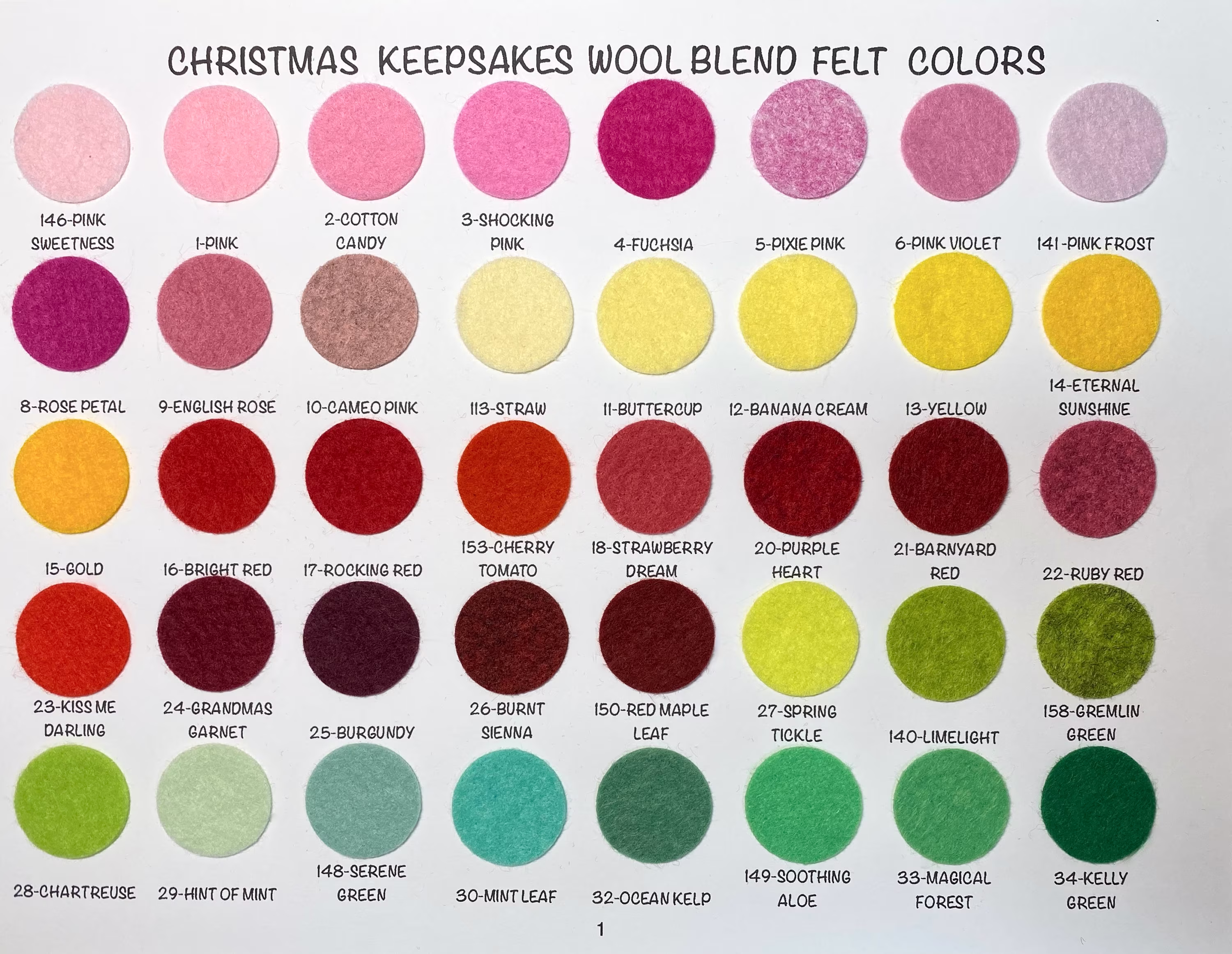 Wool Felt Sample Color Chart - Blend 154 Colors
