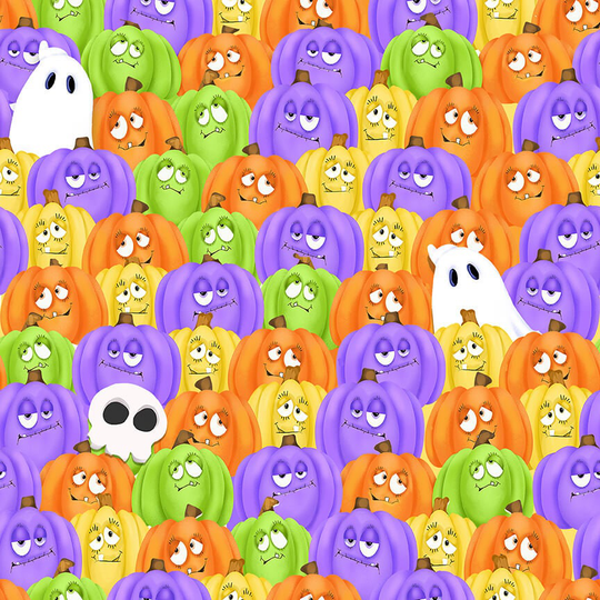 Glow Ghosts Stacked Pumpkins & By Shelly Comiskey For Henry Glass Quilting Cotton Fabric Hg-9601G-35 Multi