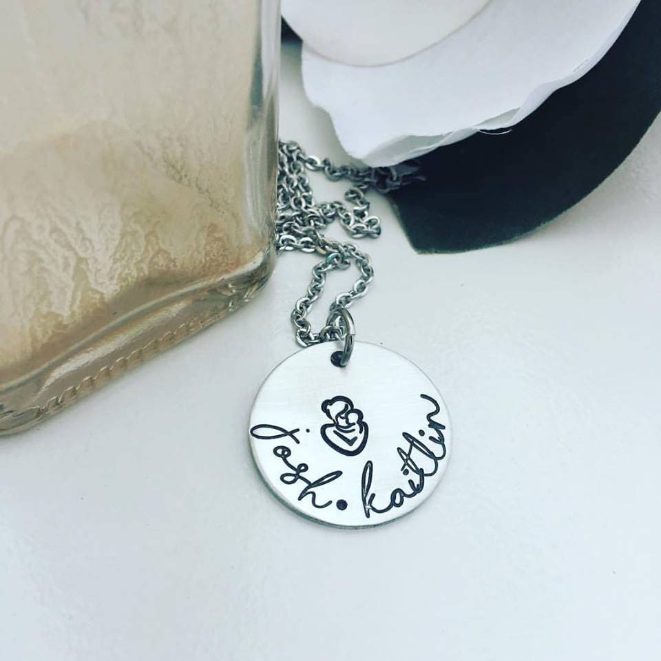 Mother & Baby Hand Stamped Necklace - Personalized Mothers Mom With Kids Names Name Gift For Engraved