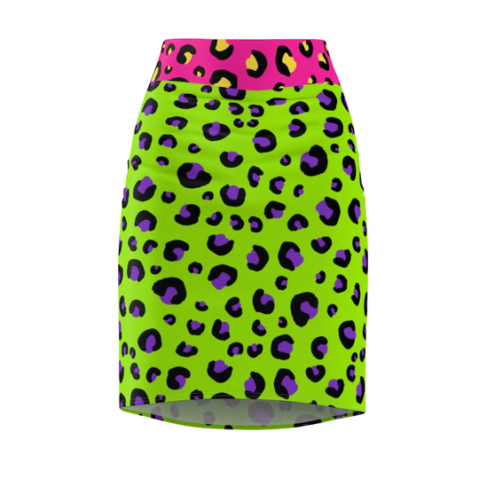 Neon Leopard Print Women's Pencil Skirt