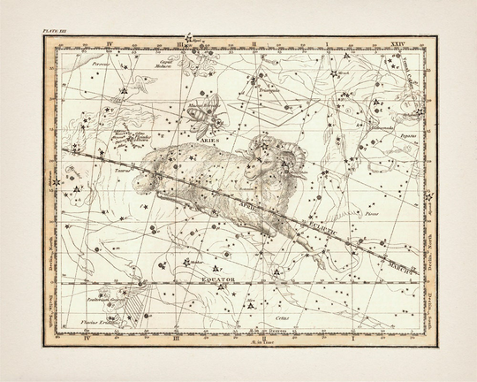 Aries The Ram Zodiac Sign Constellation - As-13 Fine Art Print Of A Vintage Scientific Or Pseudoscience Academia Astronomy Illustration