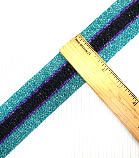 Trim All Sparkle Teal Turquoise, Purple Black Cheer Leader Athletic Team Uniform 2 Inch Wide Three 5 Sripe Priced Per 47" Piece