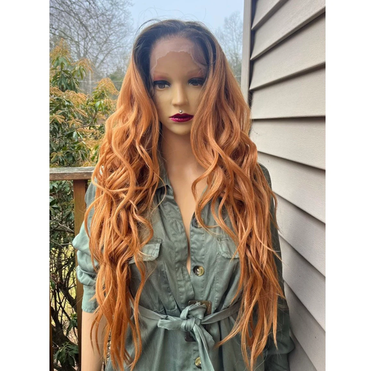 Long Wavy Ombré To 27 Lace Front 13x6 Parting Human Hair Blend Daily Wig