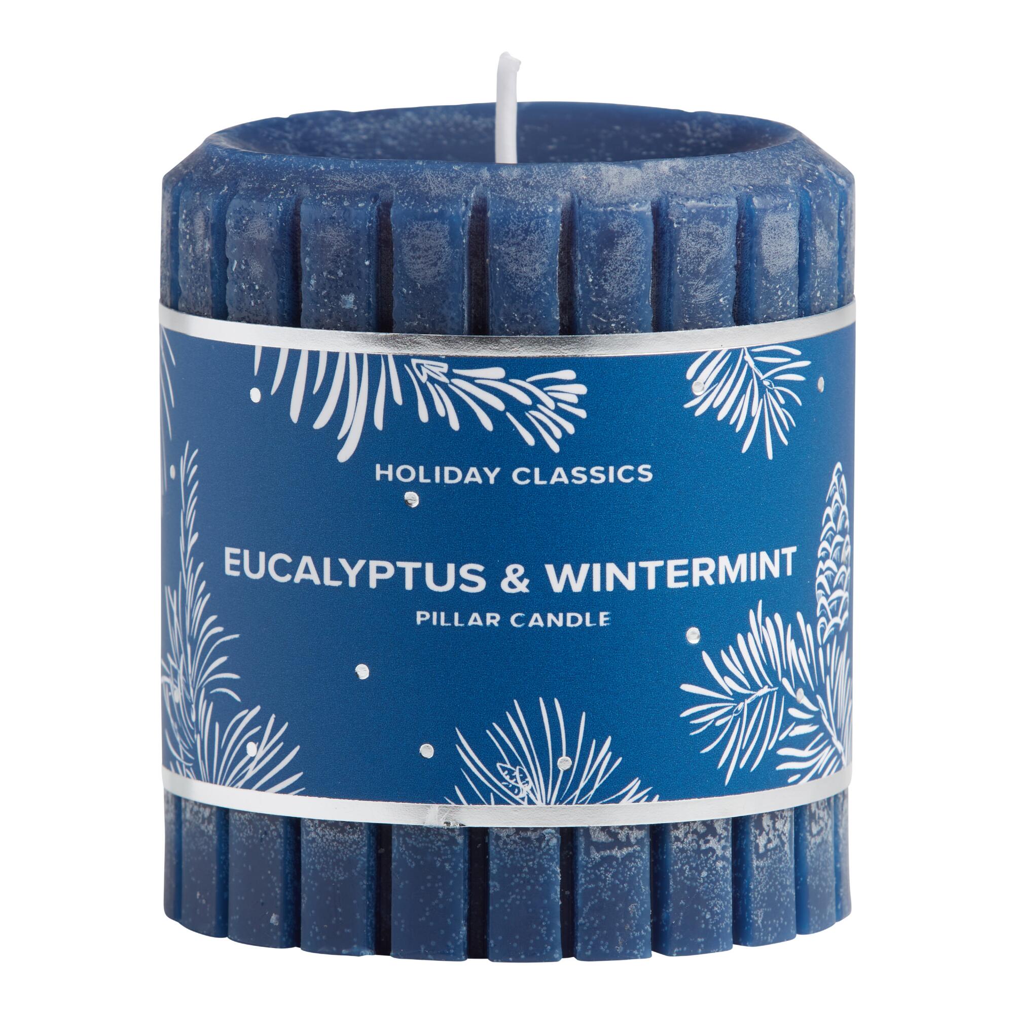 3 Inch Blue Eucalyptus & Wintermint Pillar Candle - Scented Wax by World Market
