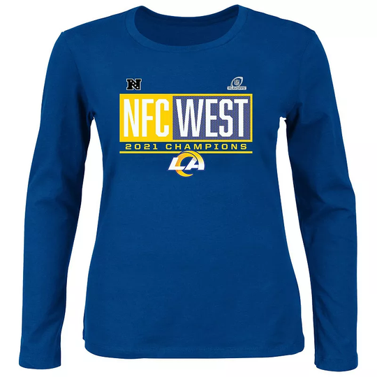 Women's Fanatics Branded Royal Los Angeles Rams 2021 NFC West Division Champions Plus Size Blocked Favorite Long Sleeve Scoop Neck T-Shirt, Size: 4XL,