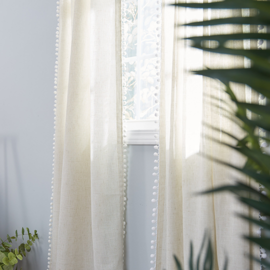 allen + roth 108-in Linen Polyester Blend Light Filtering Back Tab Single Curtain Panel in Off-White | X854.236108ZBG