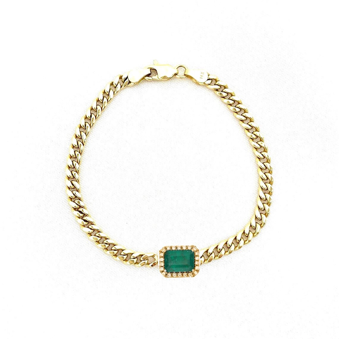 2.50 Ct Emerald Cut & Diamonds Bracelet For Her, Bracelet, Diamond , Cuban Link Chain Bracelet Women, Gift