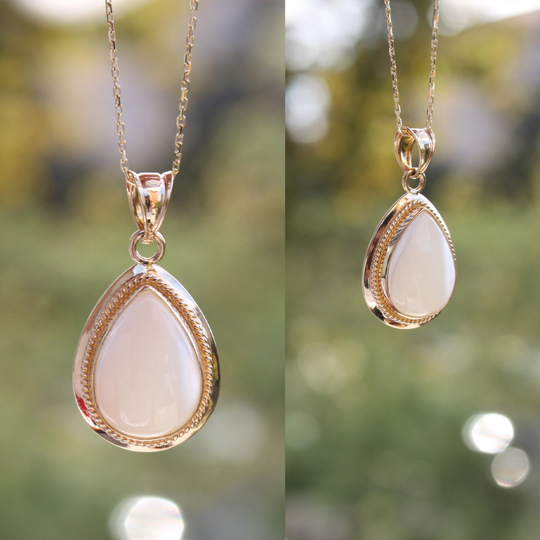 Drop Mother Of Pearl Necklace Raw Pendant Teardrop Nacre Shining Vintage Style Christmas Gift For Her