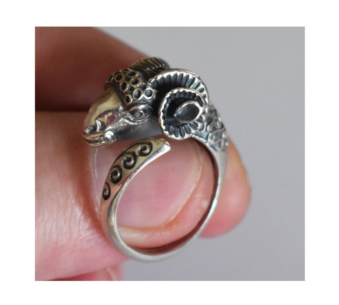 Ram Head - Symbol Of Authority, Nobility, Virility, Fertility, Power & Leadership Size Between Us 6 To 9- Ring 925 Sterling Silver