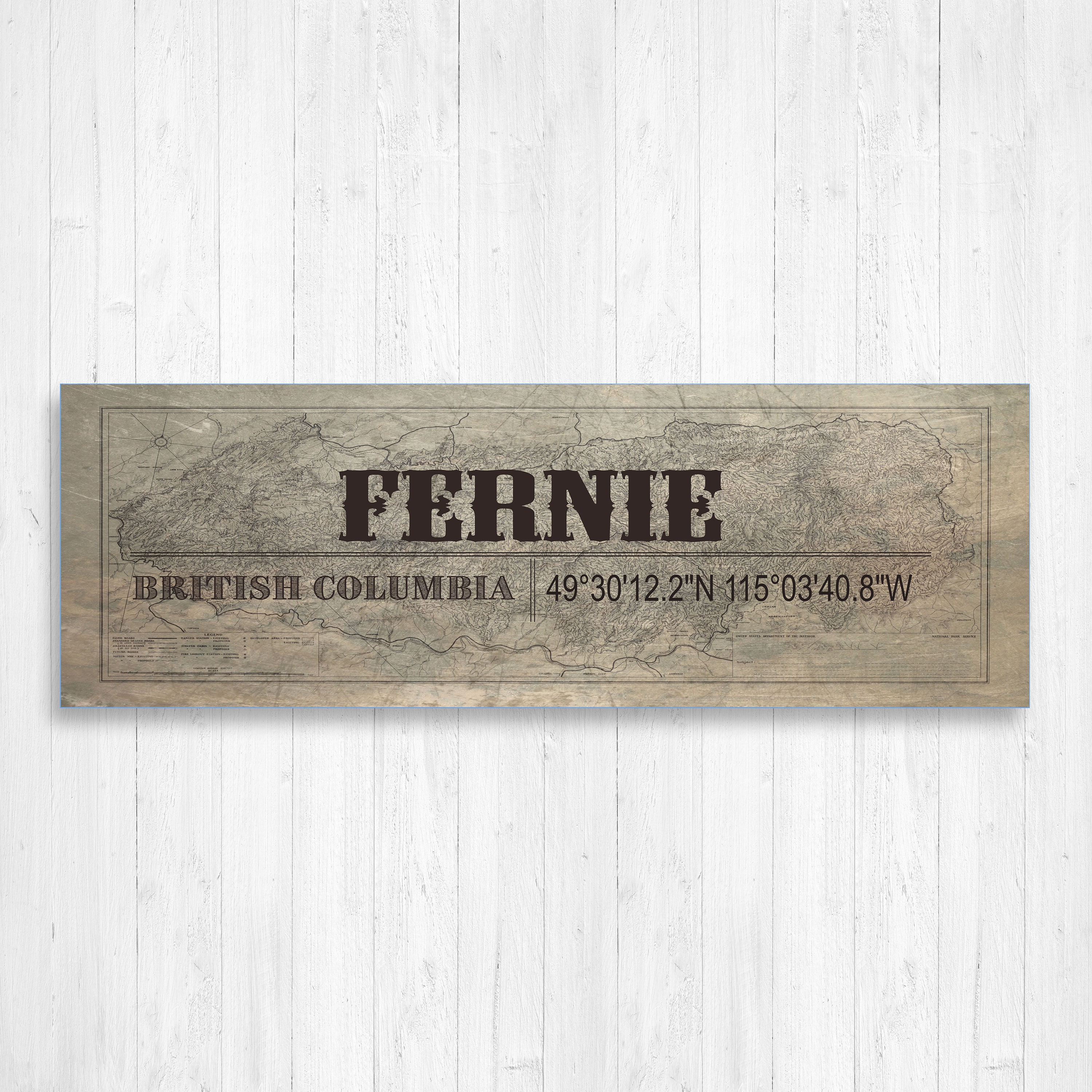 Fernie British Columbia Wall Canvas, Vintage Town Mountain Town, Decor, Art