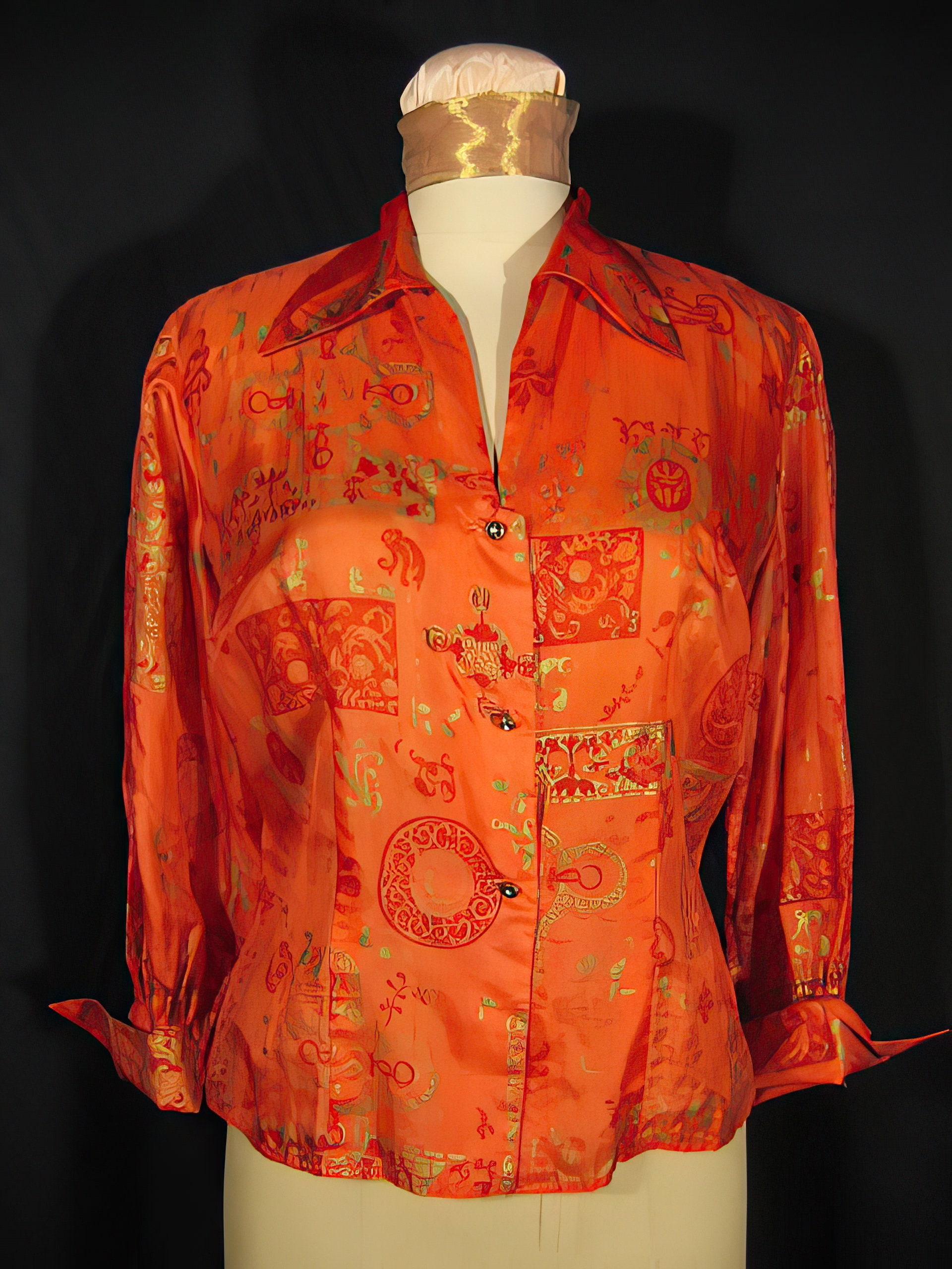 1950S Dorothy Korby Silk Print Blouse
