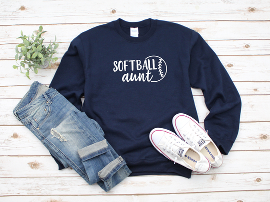 Softball Aunt Heavy Blend Crewneck Sweatshirt, Sweater, Game Day, Aunt, Gift
