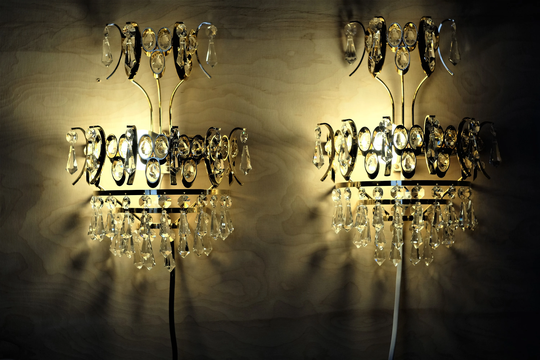 Pair Of Vintage Hollywood Regency Crystal Sconces