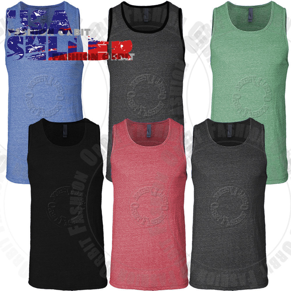 Mens Tank Top T Shirts Tri Blend Plain Muscle Sleeveless Tee Fashion Tops S-XL
