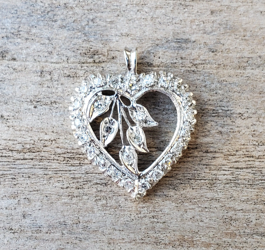 Vintage 14K White Gold Diamond Heart Pendant