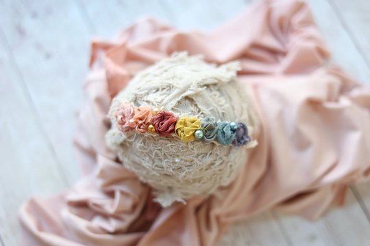 Sundae Pastel Rainbow Rosette Tieback Baby Newborn Flower Crown
