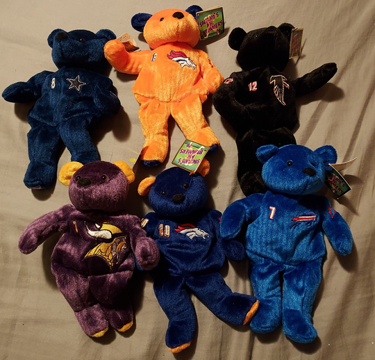 Vintage 1990S Salvino's Bammers Collectibles W/Tags, Nhl Bears, Plush Beanie Bear Collection, Lot Of 6