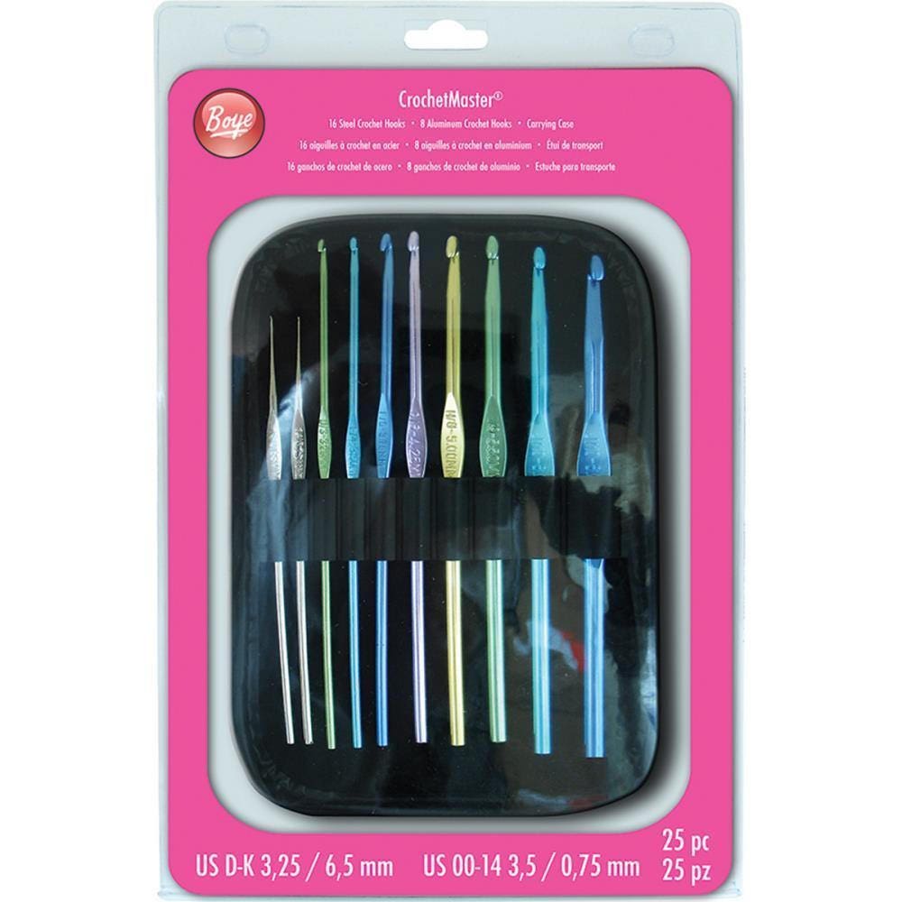 Crochet Hook Set Boye Master 25 Pc Steel & Aluminum -Free Us Shipping
