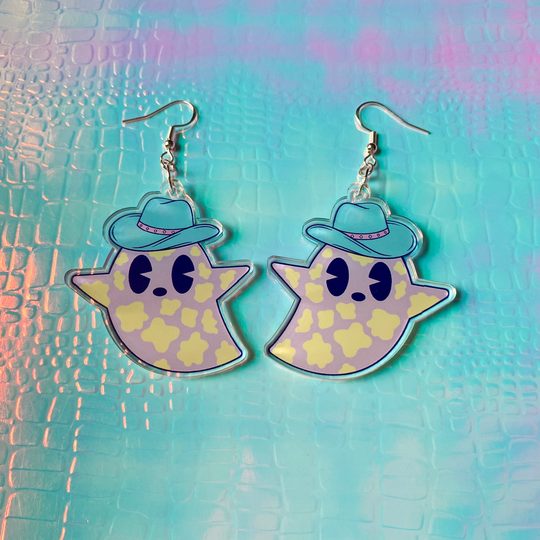 Tommy The Cowboy Ghost 2-Sided Acrylic Statement Earrings