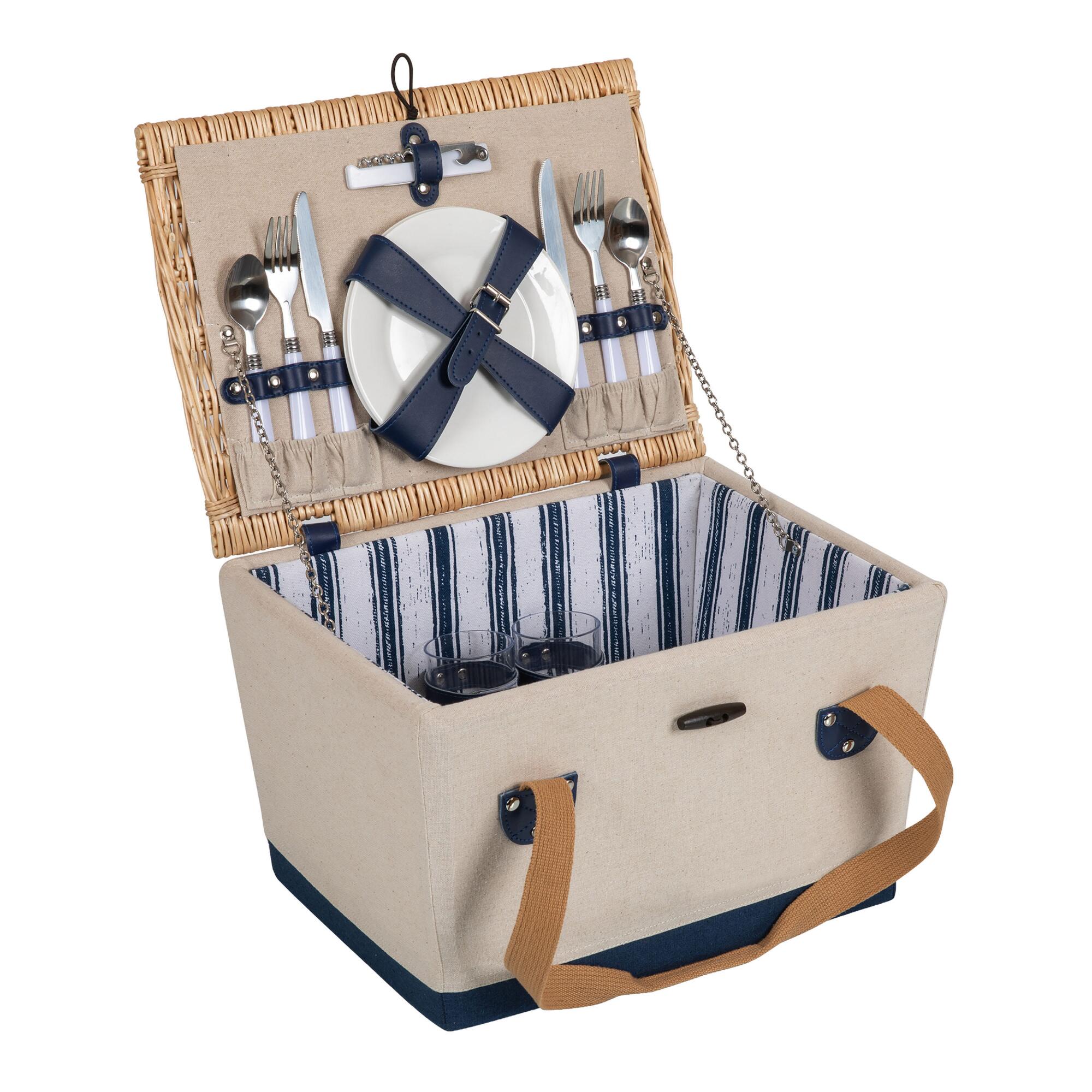 Picnic Time Canvas and Wicker Boardwalk Picnic Basket by World Market